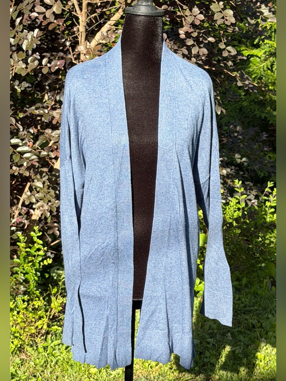 Liz Claiborne Heathered Blue Open-Front Long Cardigan